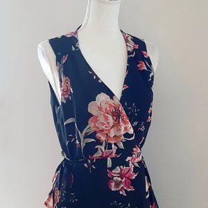 LuLu's Black Floral Sleeveless Long Wrap Dress